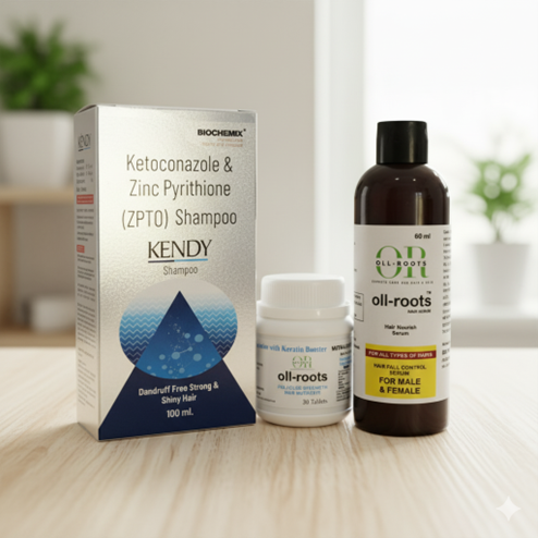 Ollroots hair regrowth & hairfall control kit for females (dandruff hairs)